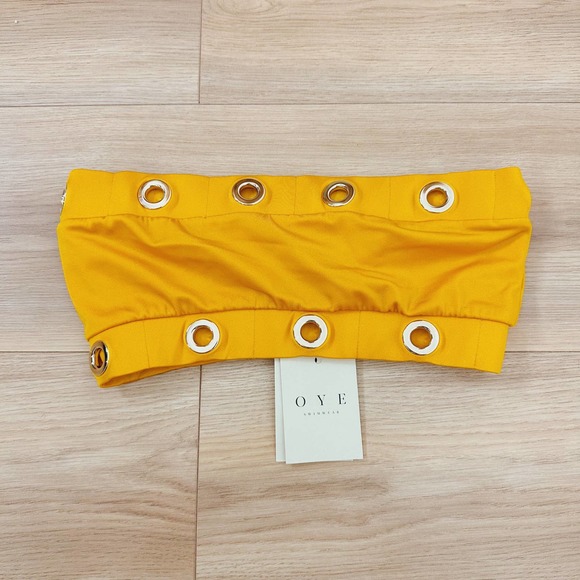 NWT OYE SWIMWEAR Arya Sunrise Yellow Grommet Bandeau Bikini Swim Top Size M - Picture 4 of 6